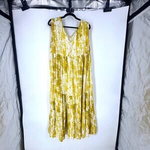 Southern Cotton Tie Dye tiered Maxi Dress in Yellow